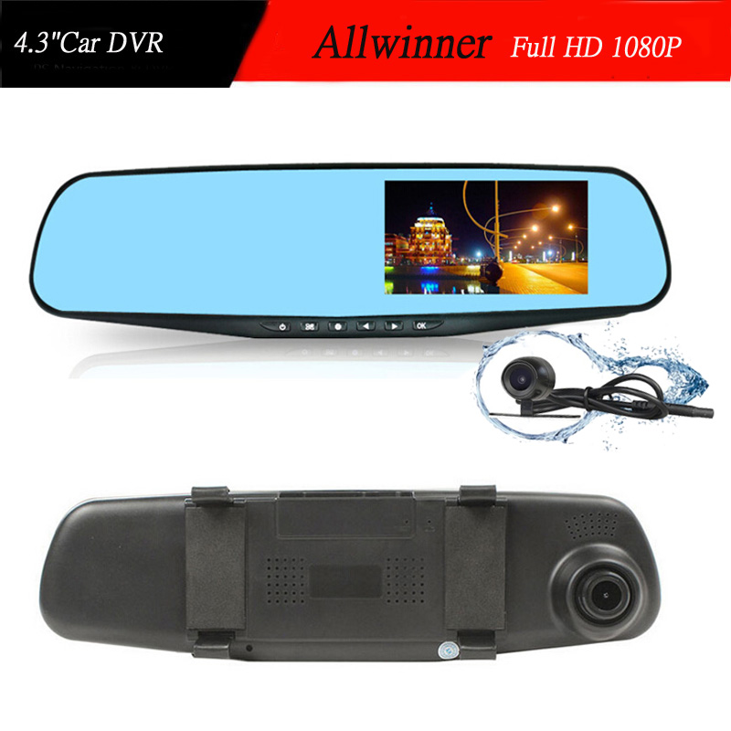 Dual Camera Car DVR Rearview Mirror Dash Cam Full HD 1080P 4.3'' auto Dvrs parking recorder video camcorder night vision