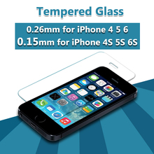 0.15mm 9H Clear Front Tempered Glass For iPhone 4 4S 5 6 S Screen Protector Toughened Glass Film With Clean Tools