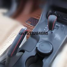 Genuine leather sew on handbraker gear cover set auto accessories for Hyundai IX35 Accessories Automatic