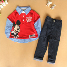2015 new Baby boys 2pcs set autumn mickey full sleeve T shirt Pants bebes wear infants