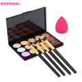 Makeup Brushes Professional 15 Colors Contour Concealer Palette 4pcs Powder Brushes 1Pcs Sponge Blender Pinceles de