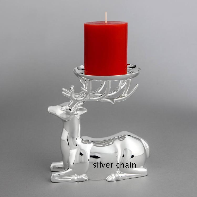 Unique silver finish deer shape metal candle holder, zinc alloy