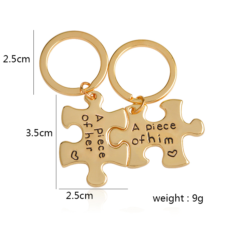 "A piece of her, A piece of him" Puzzle Couple Necklace Gold