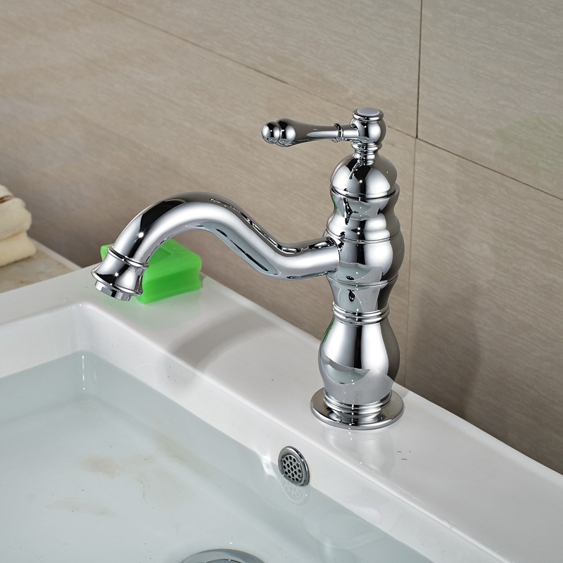 Long Spout Basin Faucet Brass Antique & Chrome & Golden Bathroom Vessel