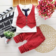 New 2015 Spring Fashion Baby Boy Clothes Gentleman Suit Long Sleeve tie T shirt Pants 2