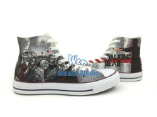 Walking Dead  Women/Men Sneakers New 2014 Hand Painted High Top Black Fashion Canvas Shoes