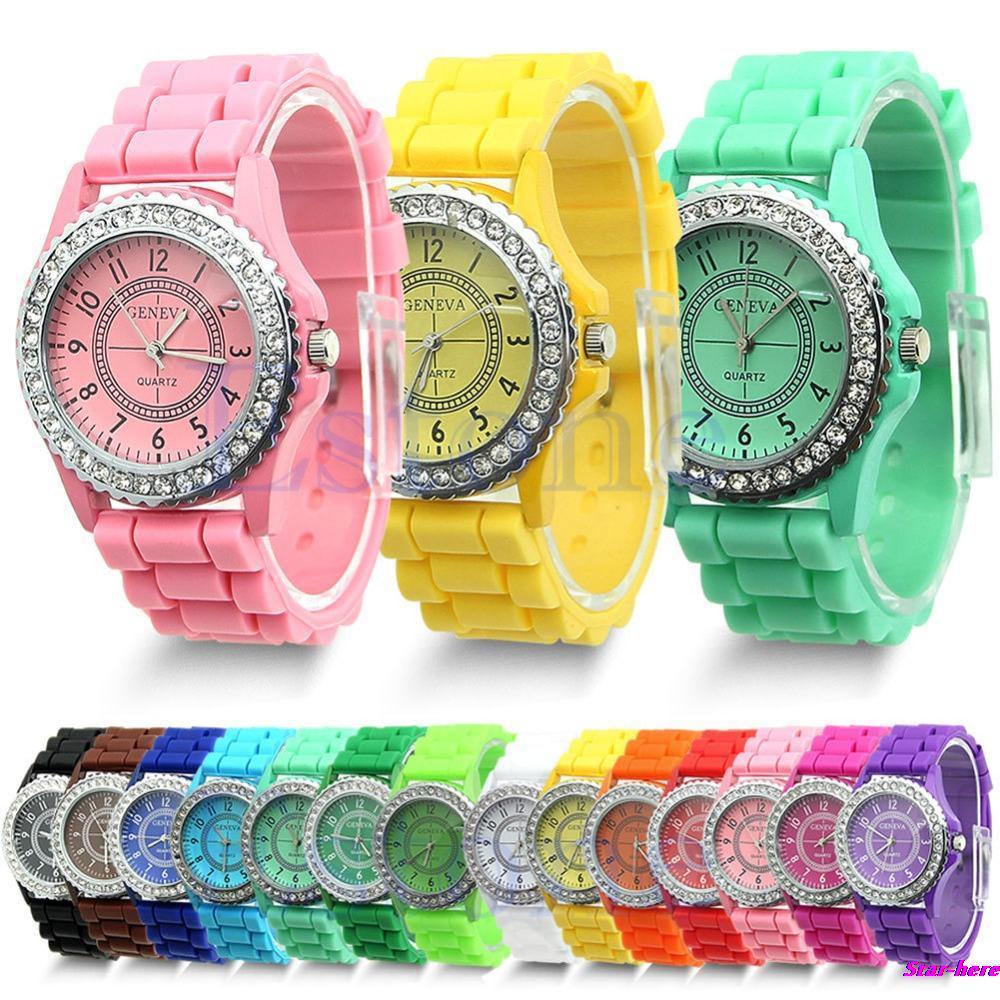 Geneva Fashion Crystal Jelly Gel Silicon Girl Women s Quartz Wrist Watch Free Shipping