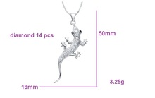 Fashion CZ Micro Pave Cute Gecko Long Silver Jewlery Pendant Necklace for Women Love Gifts Party