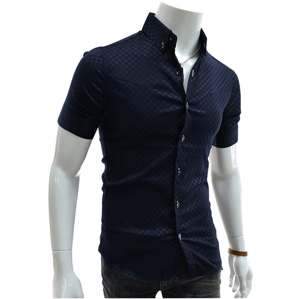 New Arrival 2015 Men Summer Fashion Slim Camisas Tops Short Sleeve Plaid Casual Dress Shirts High Quality 3 Colors L-XXL