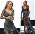 2016 Lace Beaded Celebrity Dress 2016 Hot Sale Gossip Girl Fashion Blake Lively Fashion Grey Long