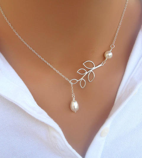 2015 Women Fashion Jewelry Korean Leaf Drop Pearl Pendant Clavicle Chain Necklace