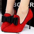 New 2016 Fashion Platform High Heels Women Big Bowtie Flock Pointed Toe Pumps Ladies Party Shoes