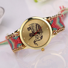 New Hot Unique Braided Rope Elephant Bracelet Watches Bohemian Hand Made Watch Women Quartz Wristwatch
