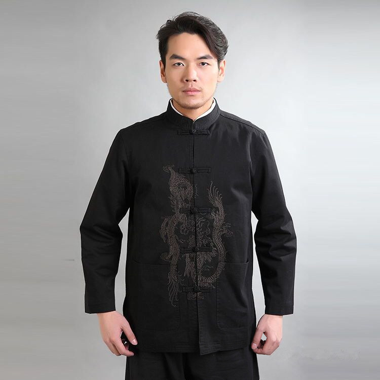 Black Traditional Chinese Style Jacket Handmade Men's Cotton Linen Kung Fu Coat Size S M L XL XXL hombre chaqueta abrigo Mim23