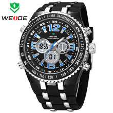 Nuevos hombres de WEIDE reloj deportivo caja de acero banda de goma multifunción cuarzo militar relojes redondos del Dial Digital reloj análogo