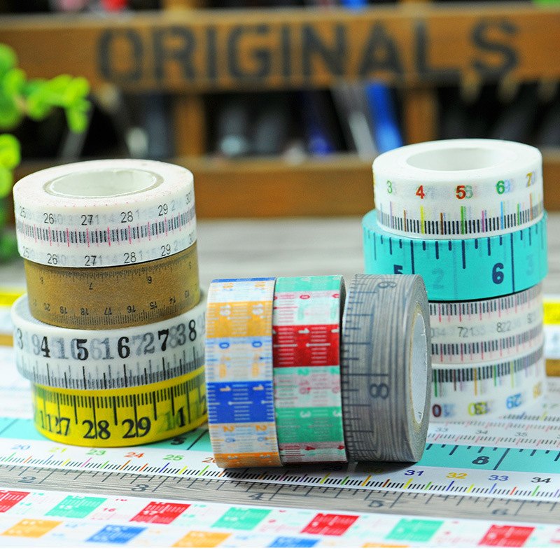 2016 New 1x Scale Ruler Patterned Japanese Washi Tape Measure Meters DIY Office Adhesive Tapes Decorative