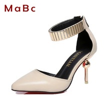 2016 Summer Shoes Women High Heels pumps Metal ankle strap Red Bottom Women Pumps Pointed Sexy Party Dress Shoes for Woman BJ074