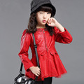 2017 Autumn Winter GirlsJackets And Coats Girls PU Leather Coat Beading Mesh Patchwork Baby Jackets For