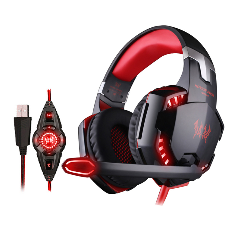 Original KOTION EACH G2200 Gaming Headphone USB 7.1 Channel Surround Sound Vibration Games Headset with Mic LED Light 3 Colors