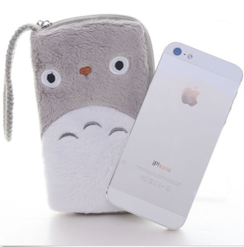 Soft Gray Friends Totoro Plush Lanyard Coin Purses Gray Wallet Pouch Card Bag 6 4Inch For