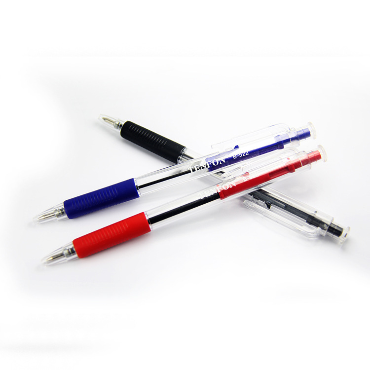 side button simple plastic ballpoint pen, red, black and blue ballpoint