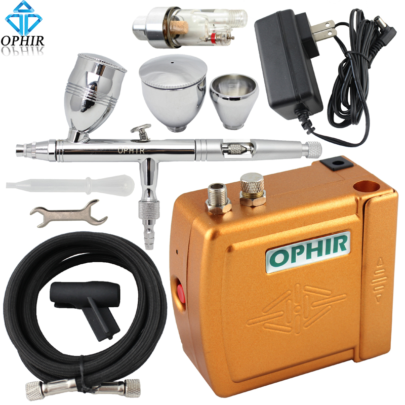 OPHIR PRO 0.5mm Dual Action Mini Airbrush Air Compressor Kit  for Makeup Hobby Tattoo_AC003G+AC006+AC011
