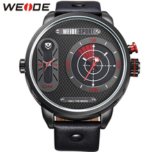 WEIDE Leather Watch Strap 3ATM Water Resistant Military Army Dual Time Quartz Large Dial Watch Sports Clock Relogio / WH3409