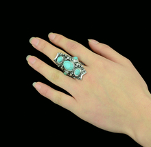 Vintage Indian Turkish Silver Custom Carving Antique Persian Turquoise Stone Ring Boho Jewelry Ethnic Native American