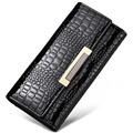 Imported Cowhide Designer Luxury Clutch Bag Women Fashion Crocodile print High Capacity Tri fold Money Clip