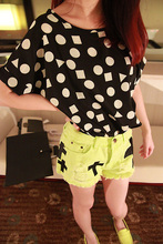 New Womens Summer Bird Print Heart Design Geometric Polka Dot Cute Loose Chiffon Short Sleeve Top