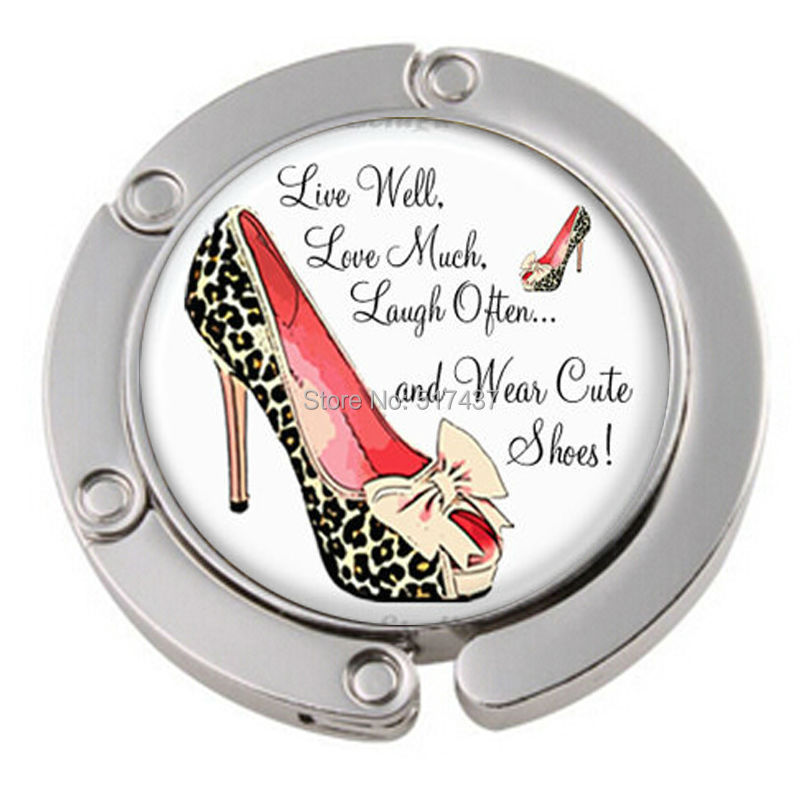 Live Love Laugh Wear Cute Shoes Quote Purse Hook Bag Hanger Lipstick Compact Mirror