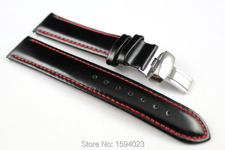 19mm Buckle18mm PRC200 T067417A High Quality Silver Butterfly Buckle Black Genuine Leather Red Line Watch Bands