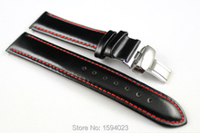 19mm (Buckle18mm) PRC200 T067417A High Quality Silver Butterfly Buckle + Black Genuine Leather Red Line Watch Bands Strap