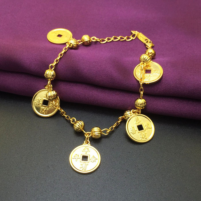24K Gold Chinese Coin Charm Bracelets Gold Bracelets Bangles for Women