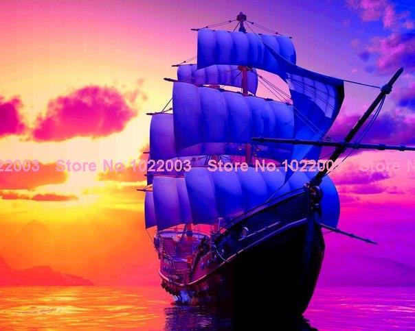 Color sailboat Diy diamond painting kits full in square diamond 