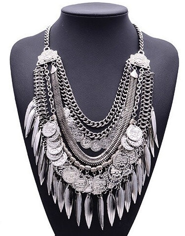 XG179 New Hot Fashion 2015 Behomia Exaggerated Necklaces Pendants Multi layers Gold Tassel Statement Necklaces Coins