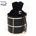 Famous Brand Women s Fashion Handbags Bucket Black PU Metal String Evening Clutches Party Clutch Bag