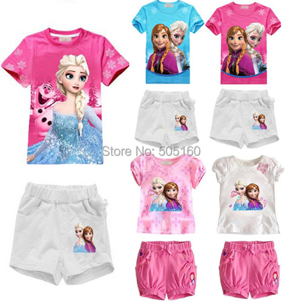Baby Girls children clothing set elsa anna kids tracksuit anime T Shirt Tops Pants toddler conjuntos