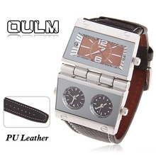 OULM 9525Man Sports Multiple Time Zone Quart Boat Nails Military watch Three Movt Quartz Special Unique
