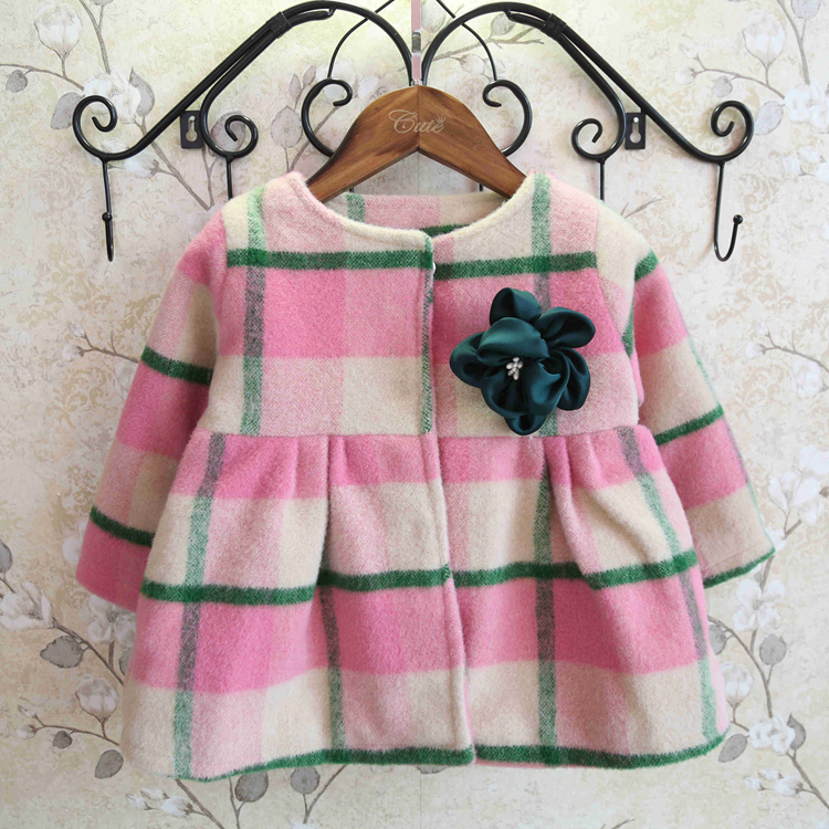 Children's clothing 2015 autumn and winter girls child plaid wool coats kids cotton-padded jackets baby woolen outerwear fashion