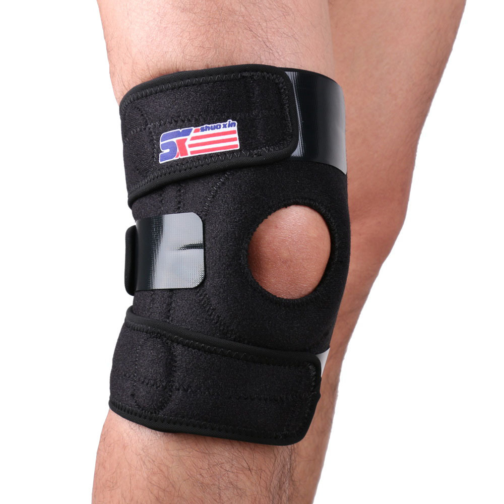 Free Shipping Adjustable Sports Leg Knee Support Brace Wrap Protector Pads Sleeve Cap Patella Guard 2 Spring Bars,One Size,Black