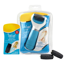 117-Velvet Smooth Express Pedi + 2 Replacement Roller Heads Electronic Foot Massager Roller Smooth Skin Care Hard Skin Remover
