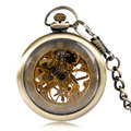 Vintage Open Face Roman Numerals Mechanical Hand Winding Pocket Watch Bronze Fashion Women Men Steampunk Chain