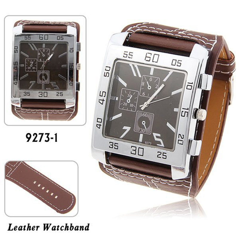 2016 Hot Selling Fashion Luxury Clock men Brown Leather Strap Watch Men Big Pointer Dial Casual