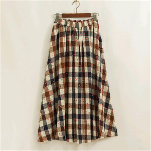 2015 Faldas Saia Longa Long Plaid Skirt Pockets Casual Floral Vintage Women Skirt Plus Size A-Line High Quality Maxi Skirt #G78