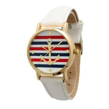 Hot Marketing Fashion Women’s Multi Color Striped Anchor Leather Watch Watches Jun6