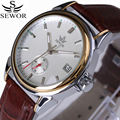 SEWOR Top Brand Fashion Design 4 Hands luxury Men Watches Leather Strap Stainless Steel Bezel Automatic