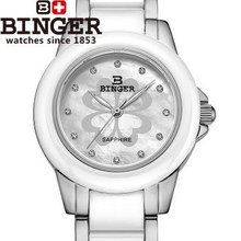 Binger New Arrival Fashion Ceramic Flower Watch For Ladies Women White Dress Wristwatch Lover Quartz 4 leaf Watches geneva
