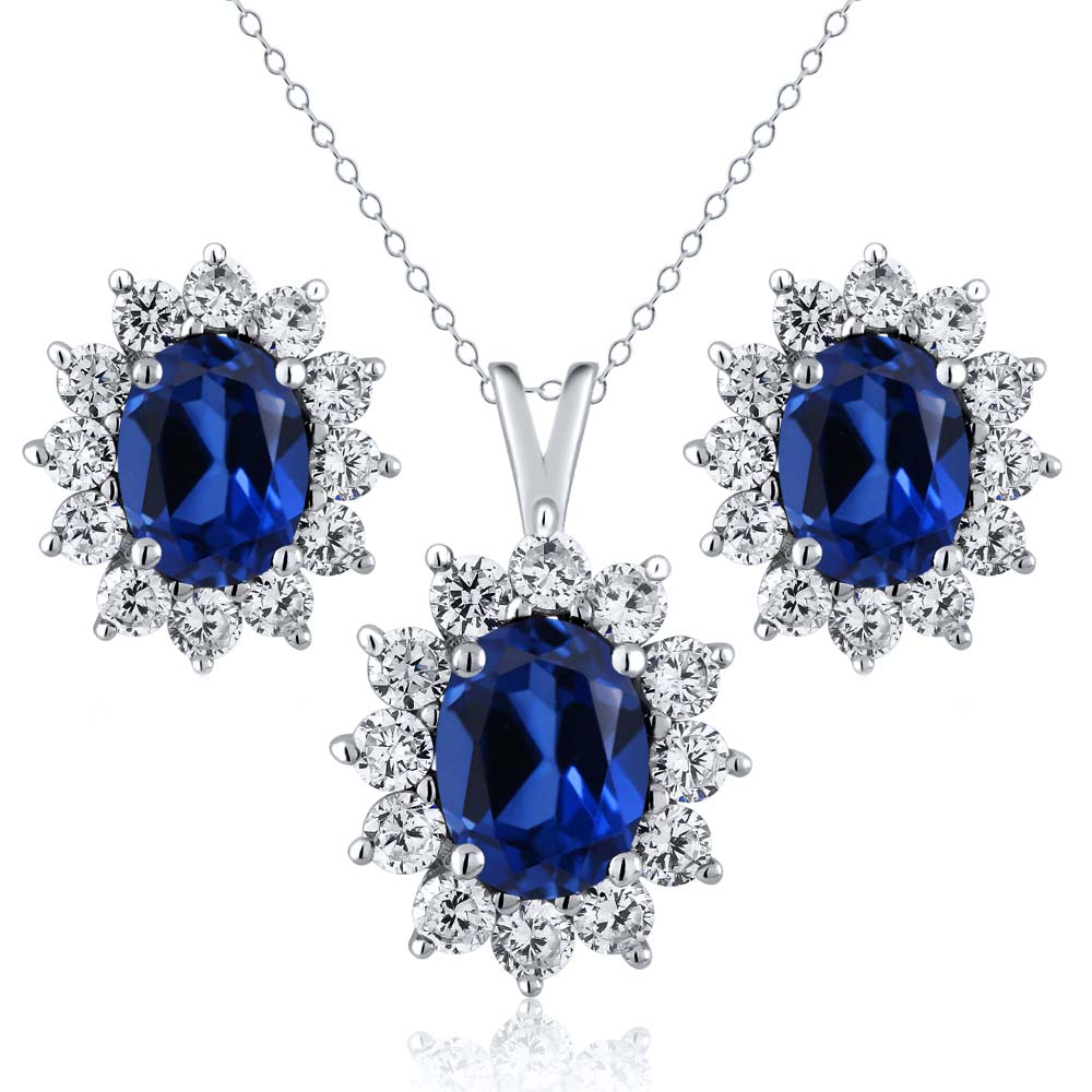 Woman Necklace Gold with Diamonds and Sapphire Jewellery Set for Women