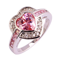 2015 New Arrival Heart Cut Pink Topaz White Topaz 925 Silver Jewelry Ring For Women Gift Free Shipping Size 7 8 9 10 Wholesale